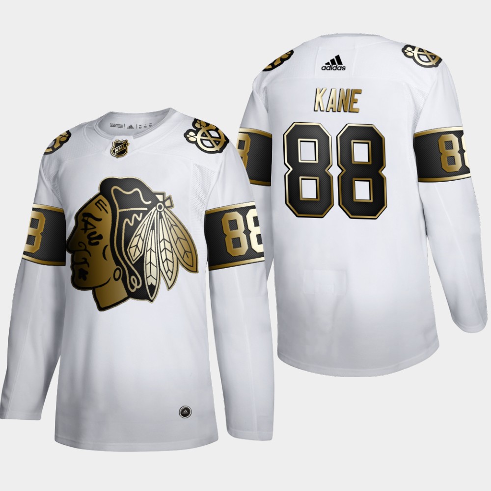 Cheap Chicago Blackhawks 88 Patrick Kane Men Adidas White Golden Edition Limited Stitched NHL Jersey